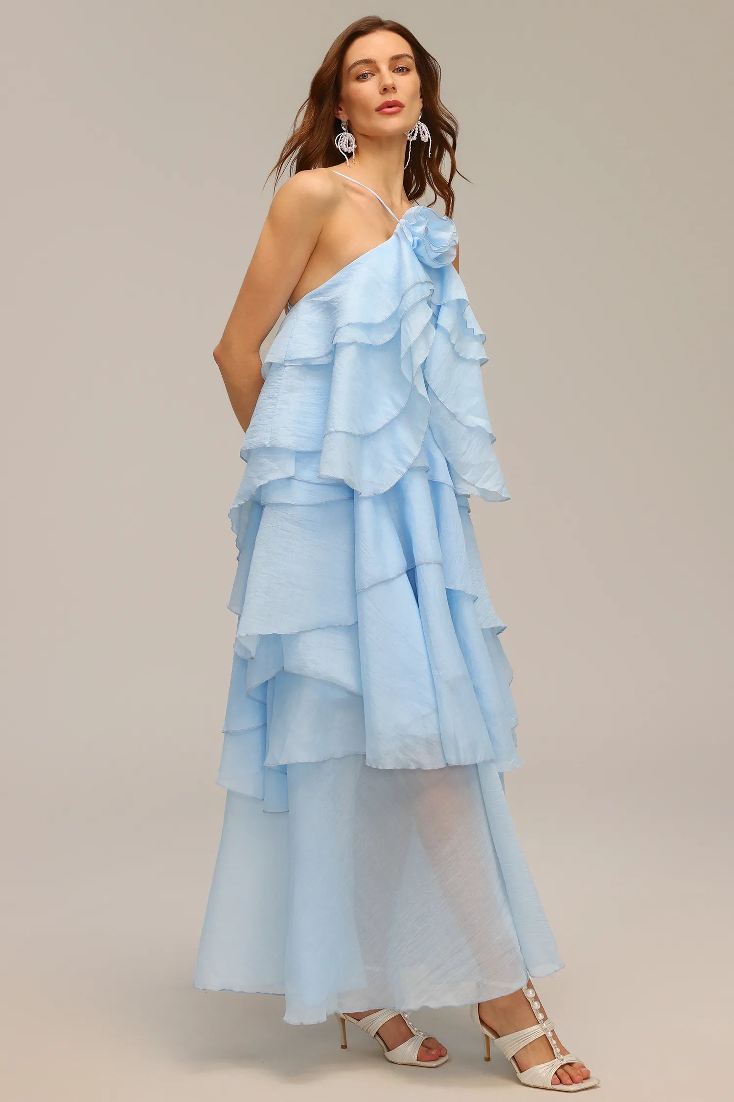 LLstyle Ruffle Halter Maxi Dress