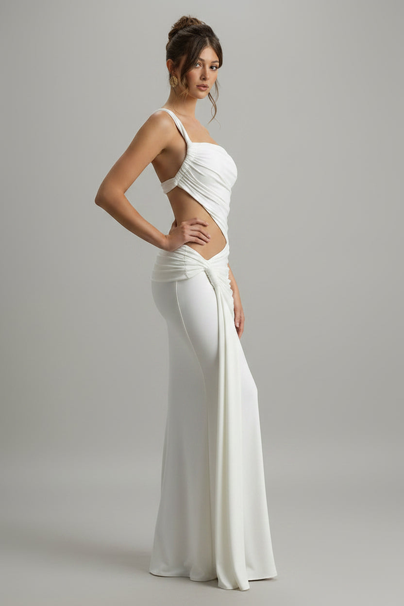 One-Shoulder Ruched Cutout Maxi Gown