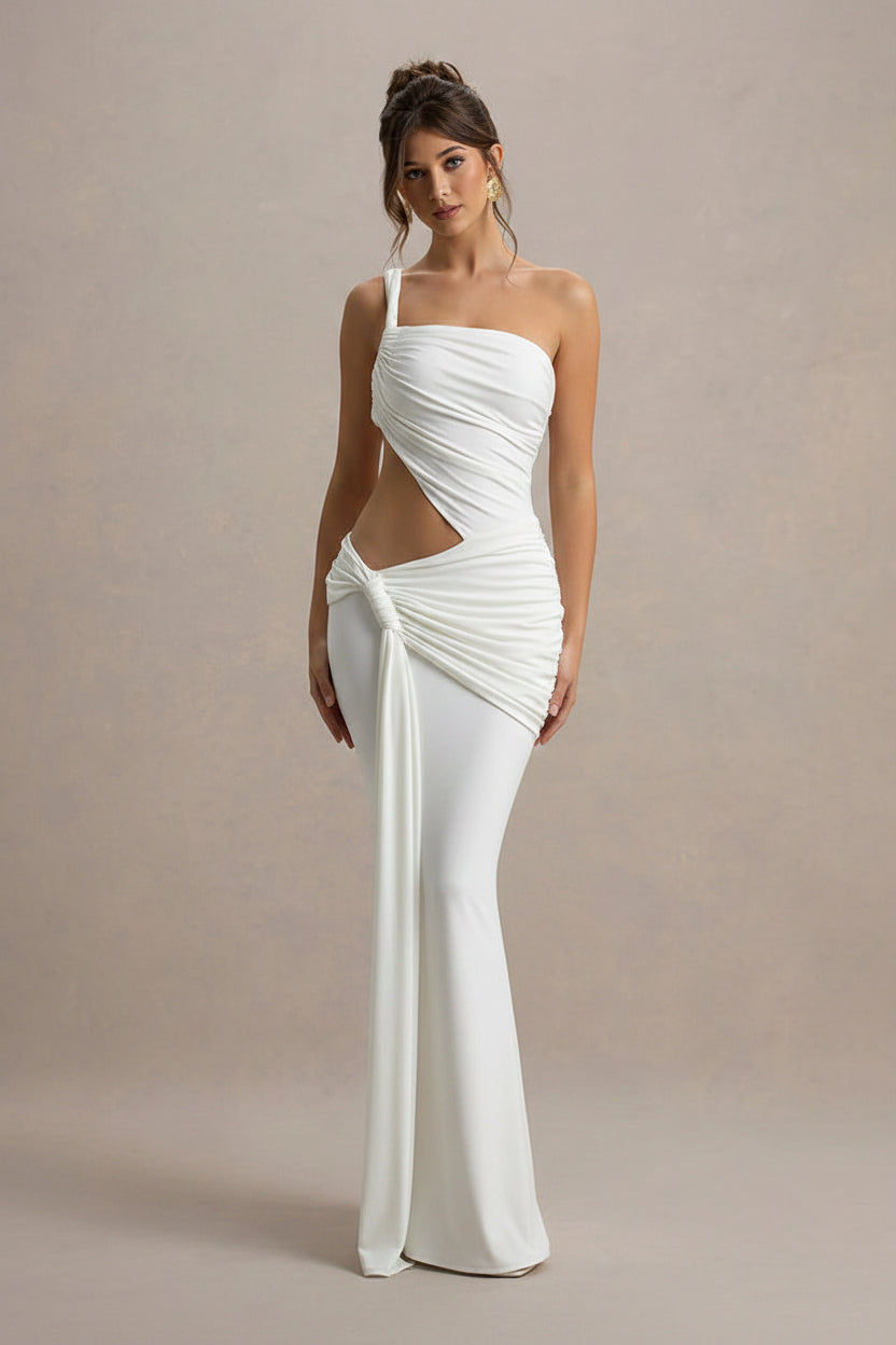 One-Shoulder Ruched Cutout Maxi Gown