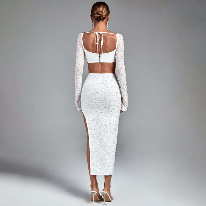 LLstyle White Crystal Embellished Two-Piece Set