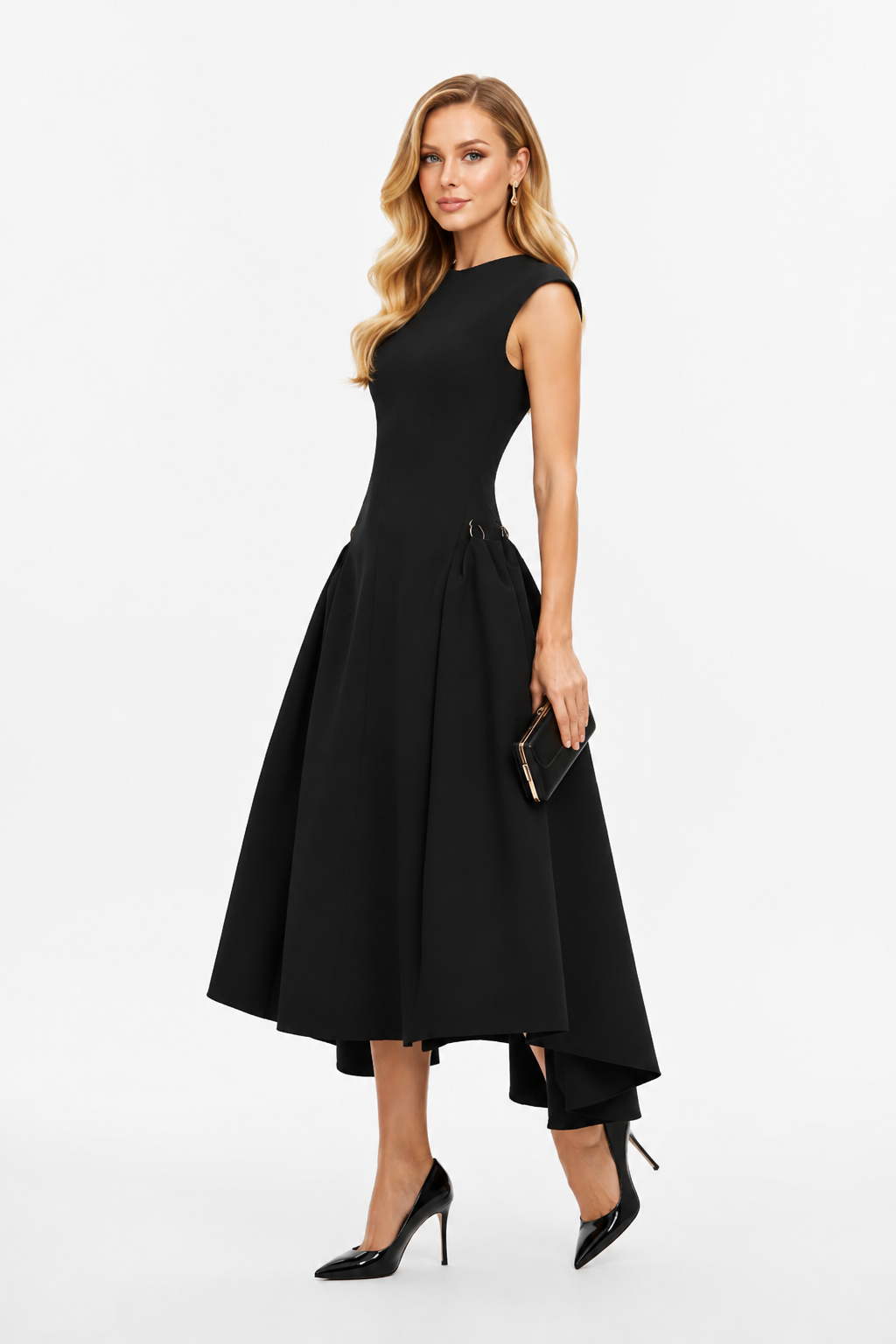 Aniston Black Structured Midi Dress