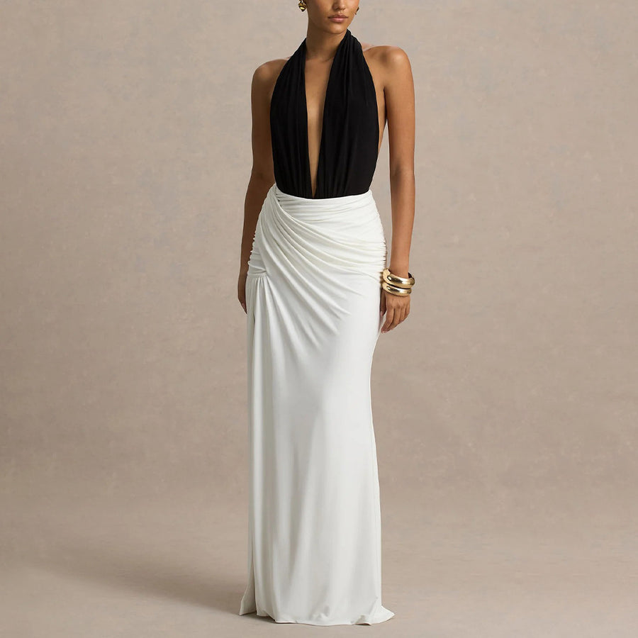 LLstyle Two-Tone Halter Maxi Dress