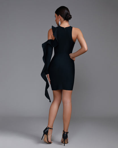 LLstyle Black One Shoulder Ruffle Mini Dress