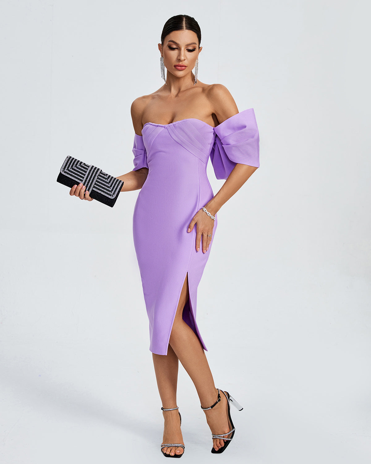 LLstyle Lavender Off Shoulder Midi Dress