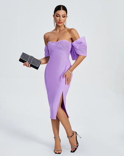 LLstyle Lavender Off Shoulder Midi Dress