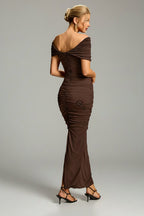 Jennifer Ruched Off-Shoulder Cutout Gown