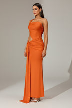 One-Shoulder Draped Cutout Maxi Dress