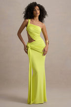 One-Shoulder Draped Cutout Evening Gown