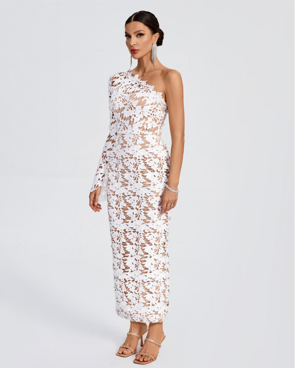 LLstyle One-Shoulder Lace Maxi Dress
