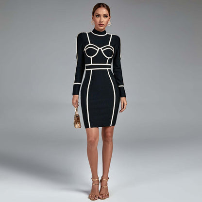 LLstyle Black White Outline Bodycon Dress