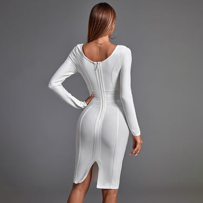LLstyle White Crystal Accent Bodycon Dress