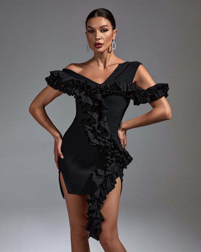 LLstyle Black Off Shoulder Ruffle Mini Dress