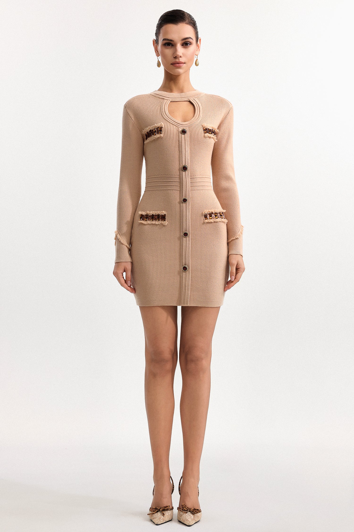 LLstyle Ribbed Knit Button-Front Mini Dress