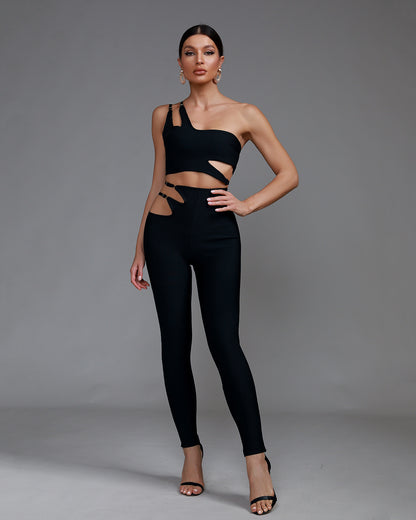 LLstyle Black One Shoulder Cutout Jumpsuit