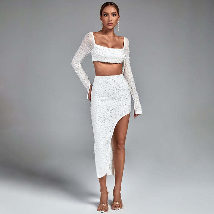 LLstyle White Crystal Embellished Two-Piece Set