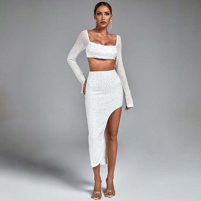 LLstyle White Crystal Embellished Two-Piece Set