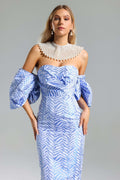 LLstyle Elegant Light Blue Off-Shoulder Statement Dress