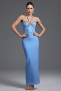 Dakota Embellished Halter Bandage Maxi Dress