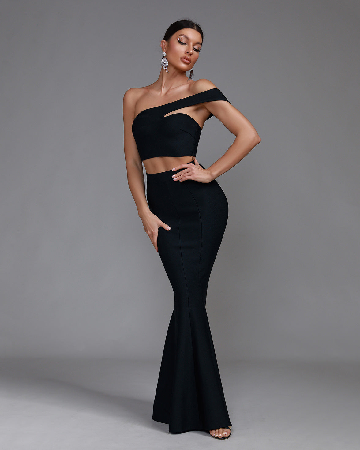 LLstyle Black Asymmetric Two-Piece Maxi Set