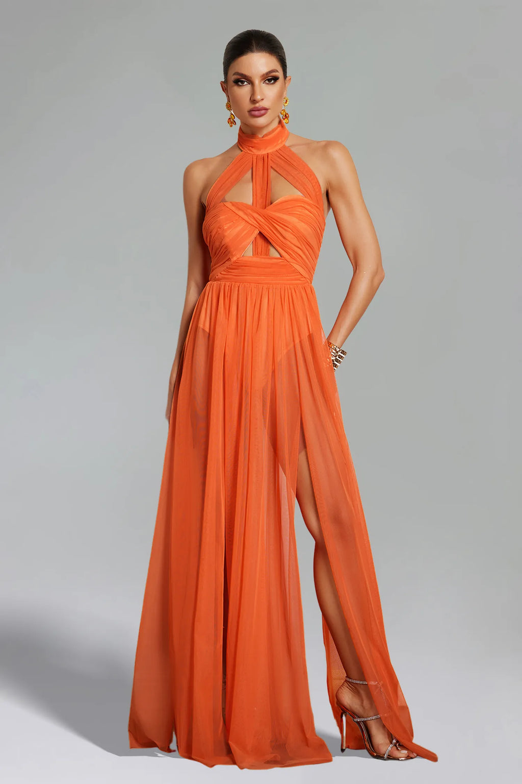 LLstyle Halter Cutout Chiffon Gown