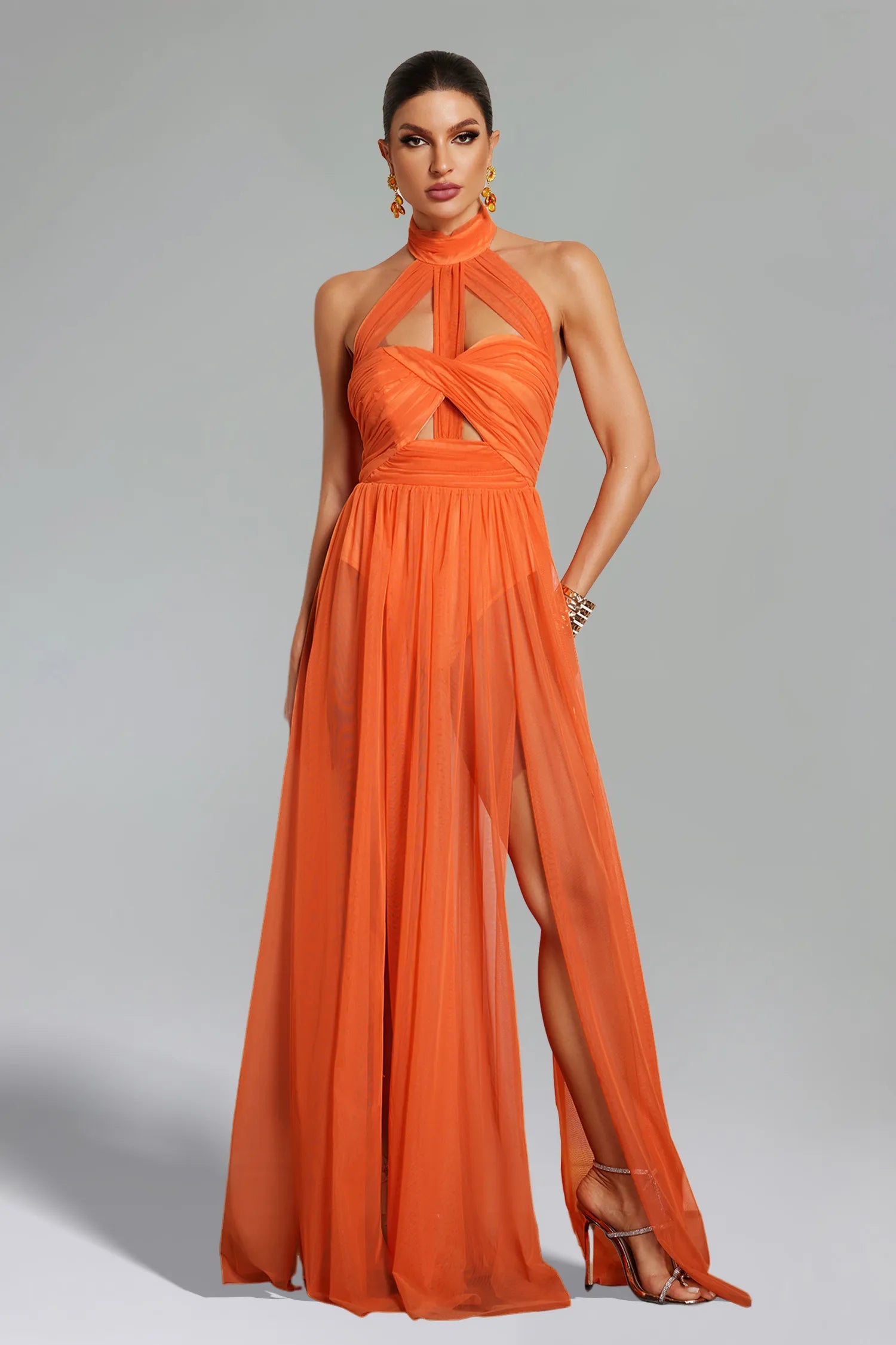 LLstyle Halter Cutout Chiffon Gown