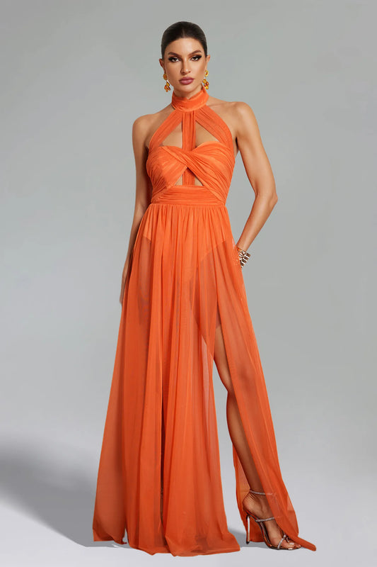 LLstyle Halter Cutout Chiffon Gown