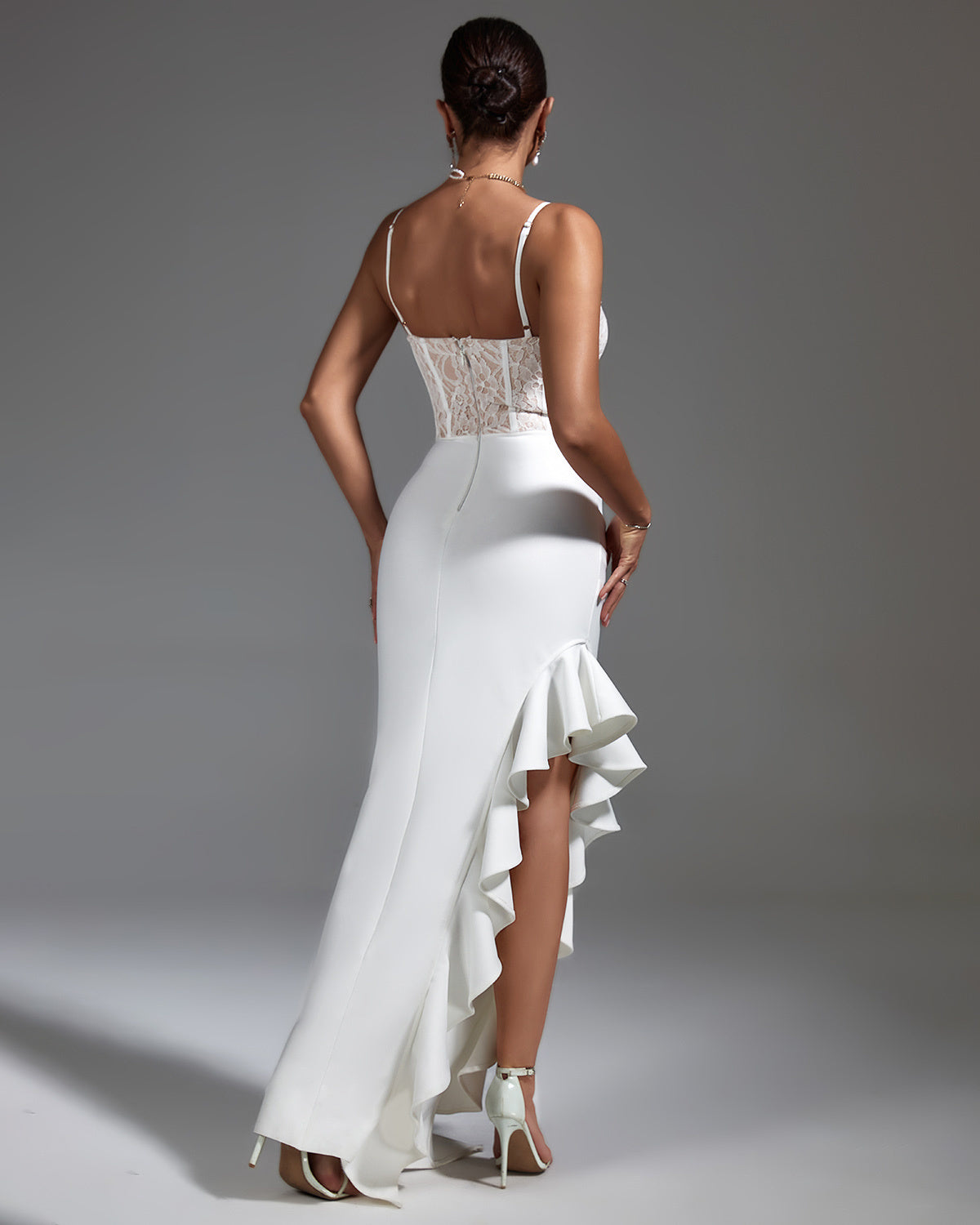 LLstyle Ivory Lace Corset Maxi Dress