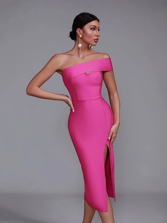 LLstyle Solid Color One-shoulder Dress