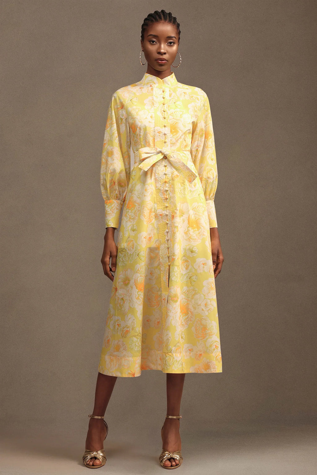 Kallista Golden Bloom Midi Dress