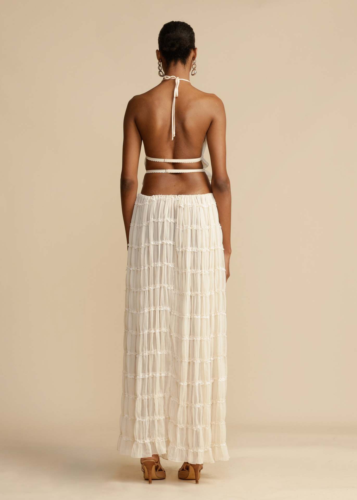 LLstyle Ruffle Halter Crop Top & Tiered Maxi Skirt Set