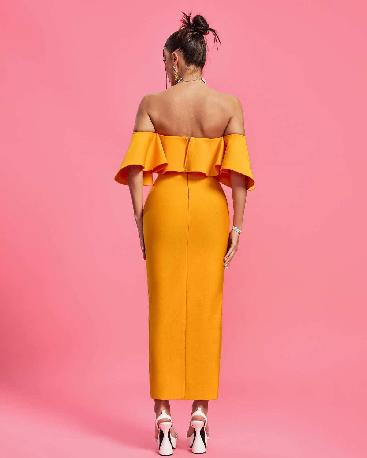 LLstyle Off Shoulder Golden Ruffle Dress