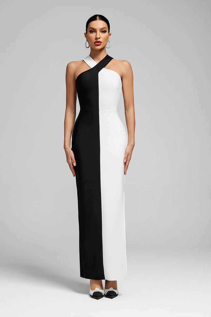 Carmenia Cross-Neck Contrast Dress