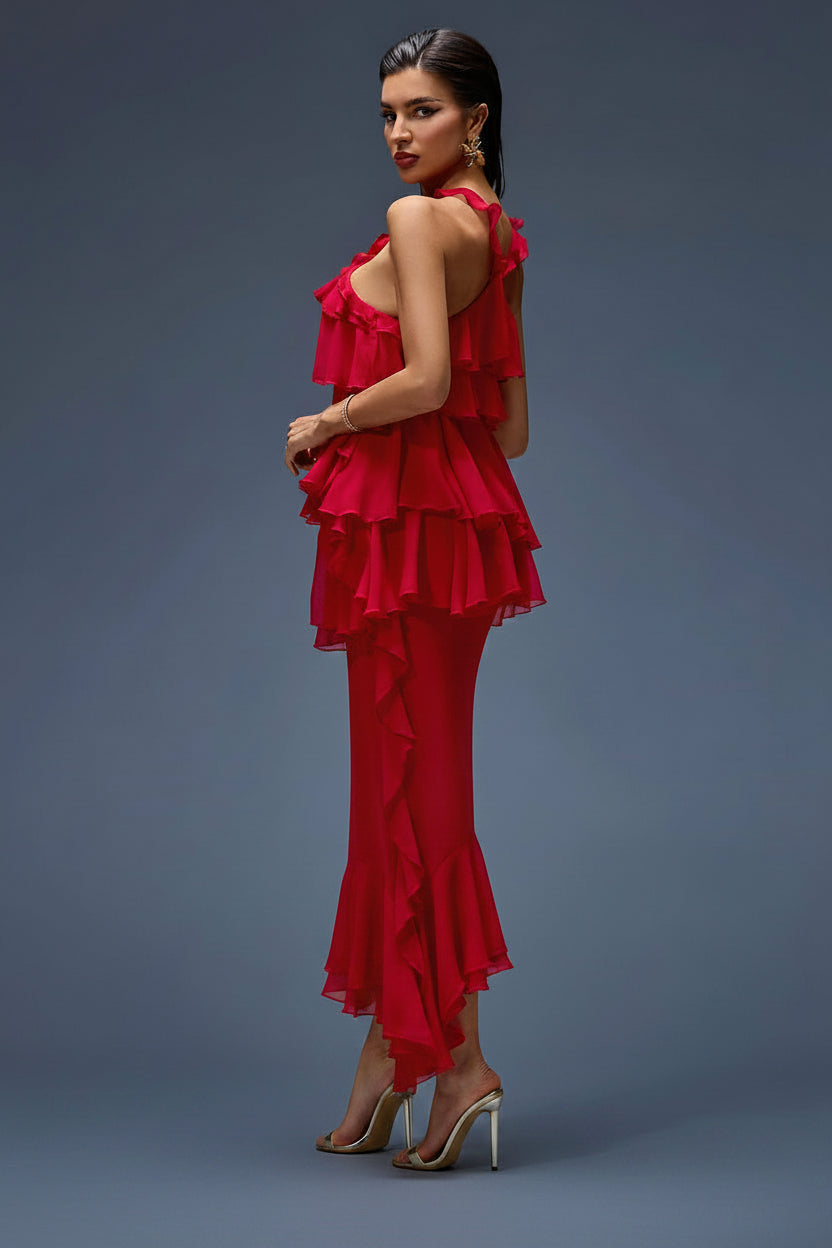 Scarlet Rose Ruffle Maxi Dress
