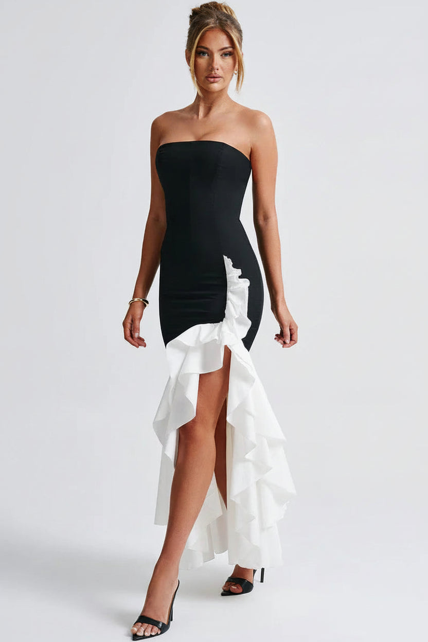 LLstyle Strapless Ruffle Maxi Dress