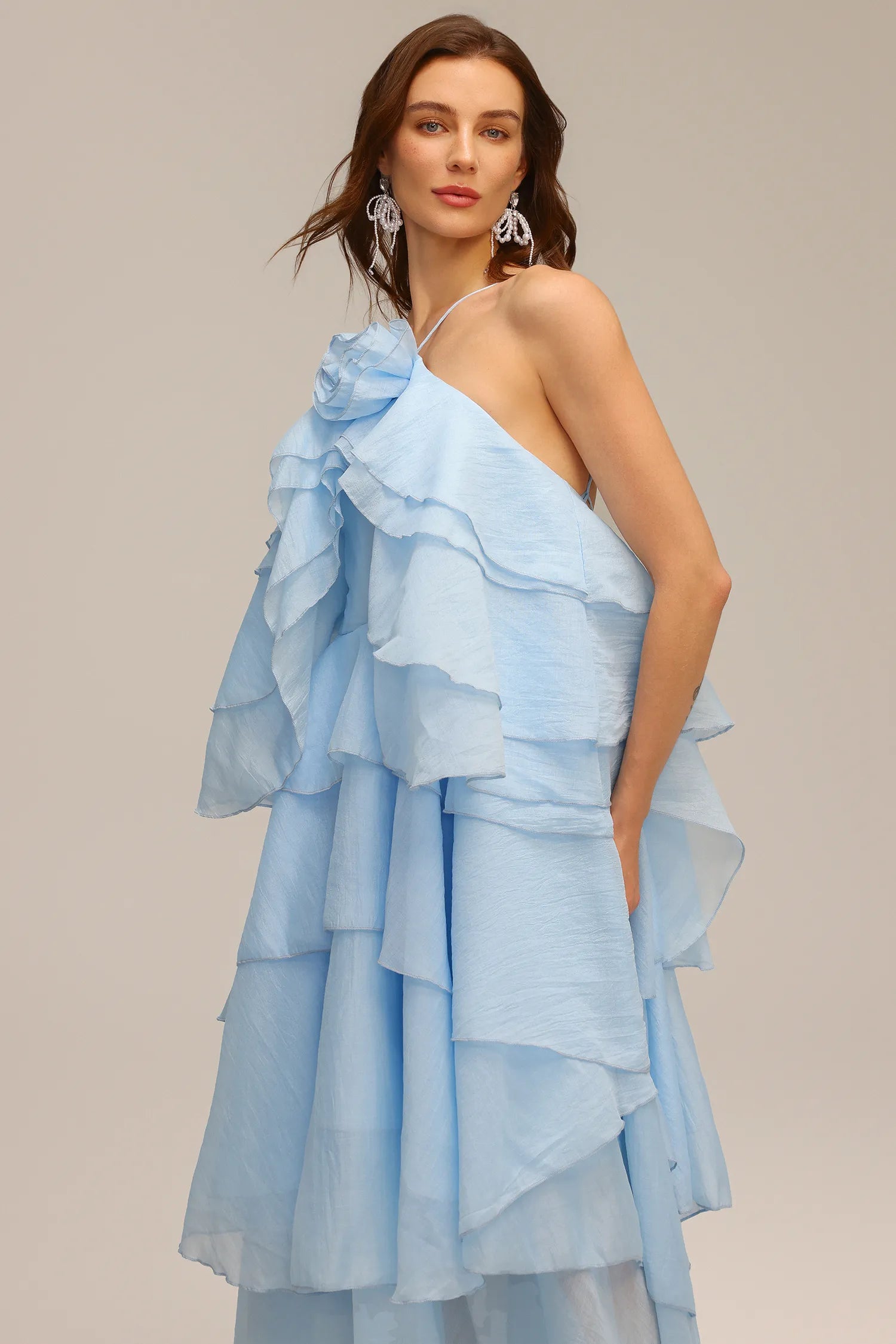 LLstyle Ruffle Halter Maxi Dress