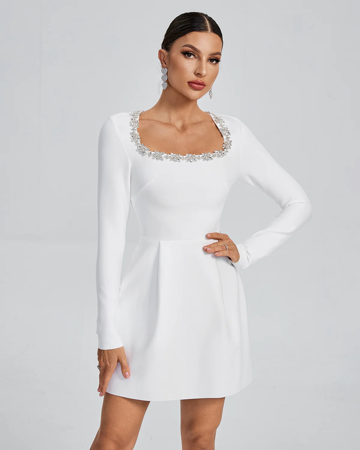 LLstyle White Crystal Trim Mini Dress