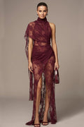 Sheer Lace Draped Maxi Dress