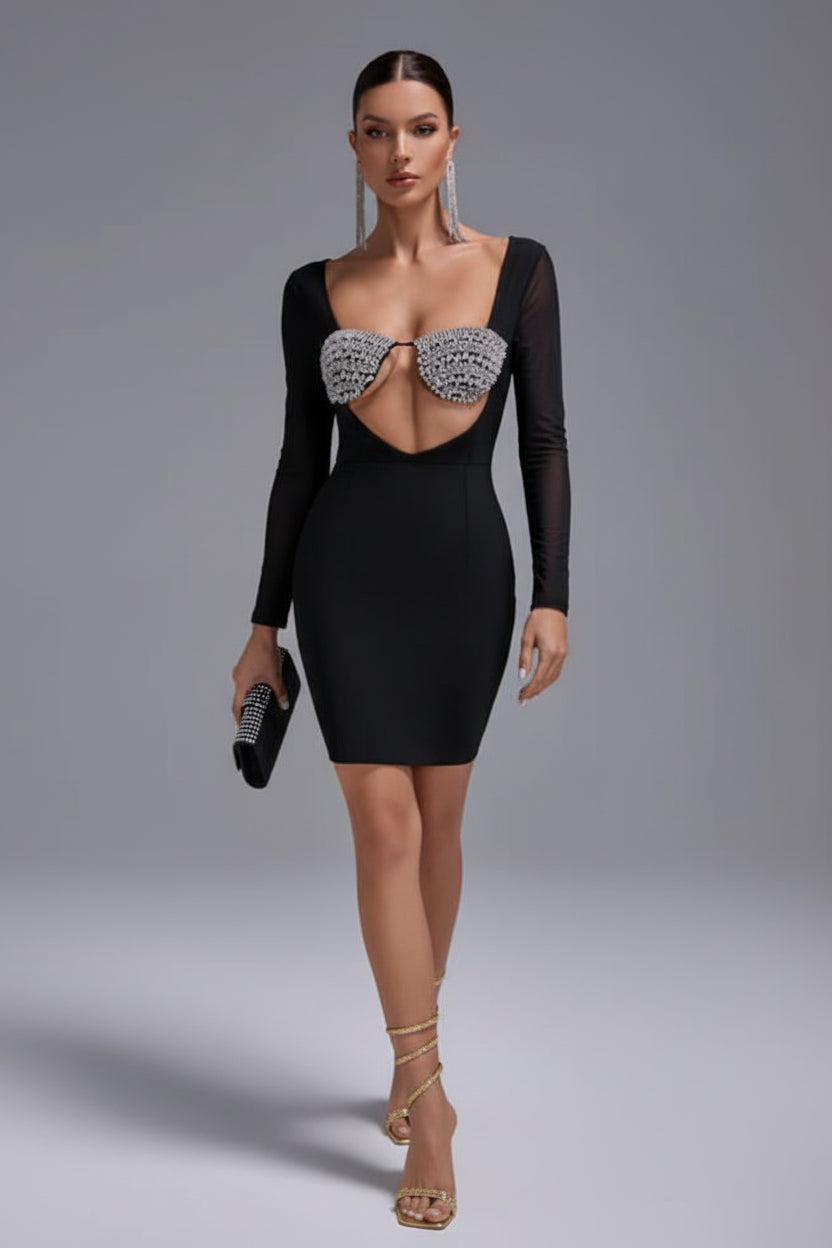 LLstyle Crystal Bust Cut-Out Mini Dress