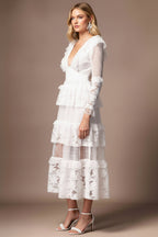 Elira Romantic Lace Tiered Midi Dress