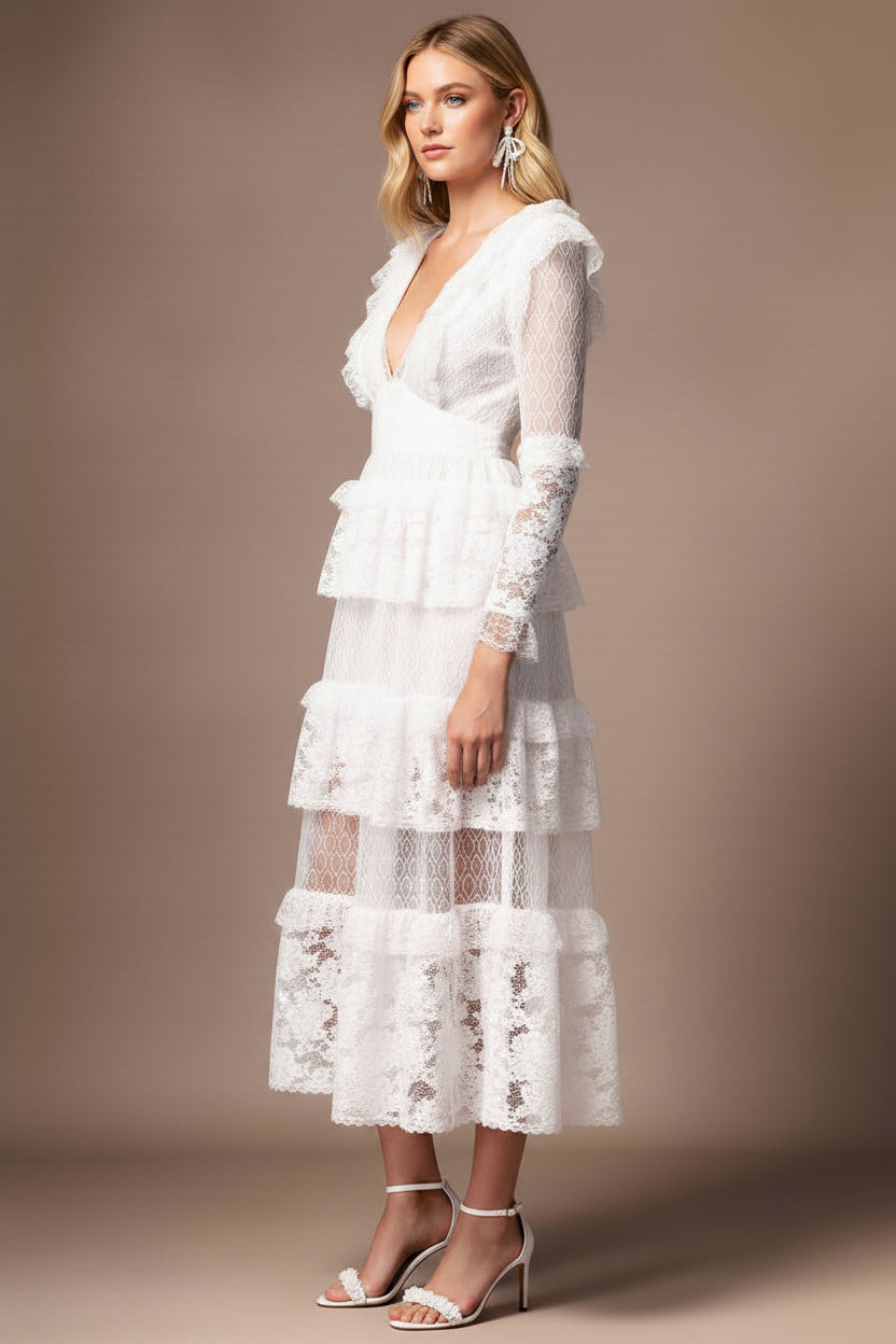 LLstyle Romantic Lace Tiered Midi Dress