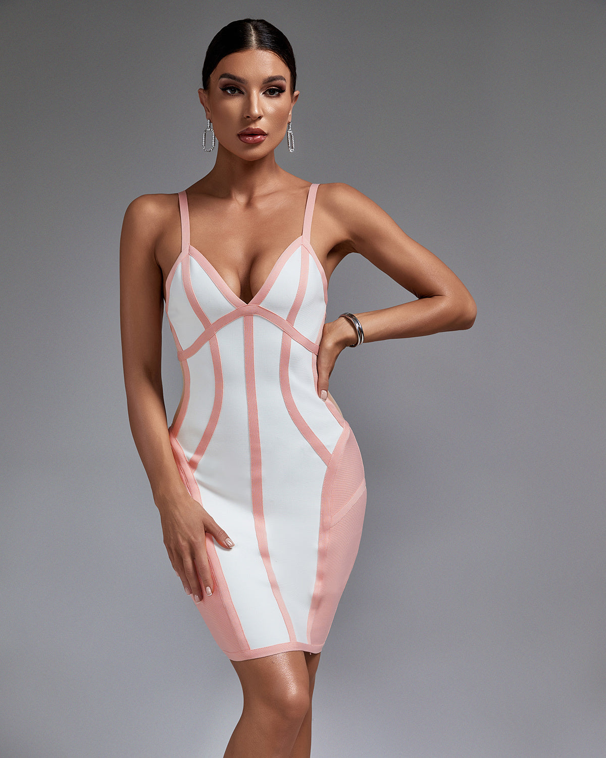 LLstyle White & Blush Paneled Bodycon Mini Dress