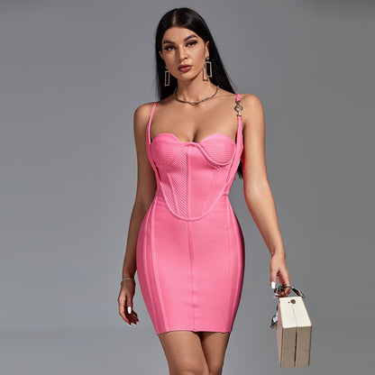 LLstyle Pink Corset Bodycon Mini Dress
