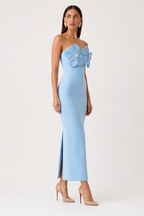 Sky Blue Floral Elegance Formal Dress
