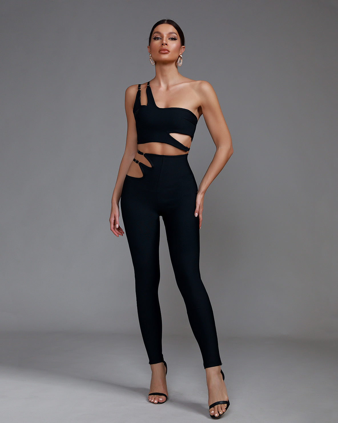 LLstyle Black One Shoulder Cutout Jumpsuit