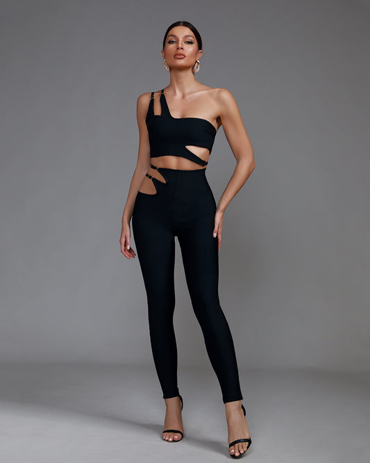 LLstyle Black One Shoulder Cutout Jumpsuit
