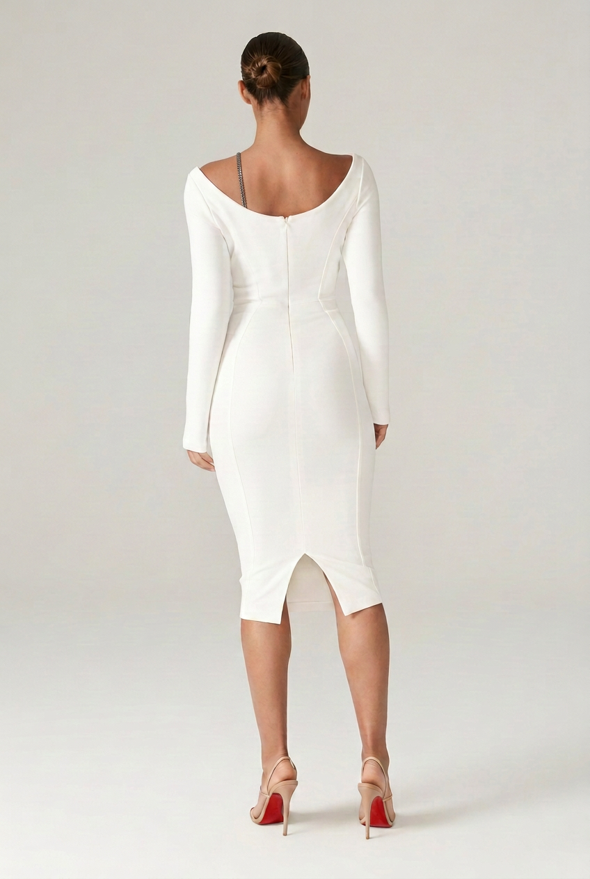 Vanessa White Crystal Accent Bodycon Dress