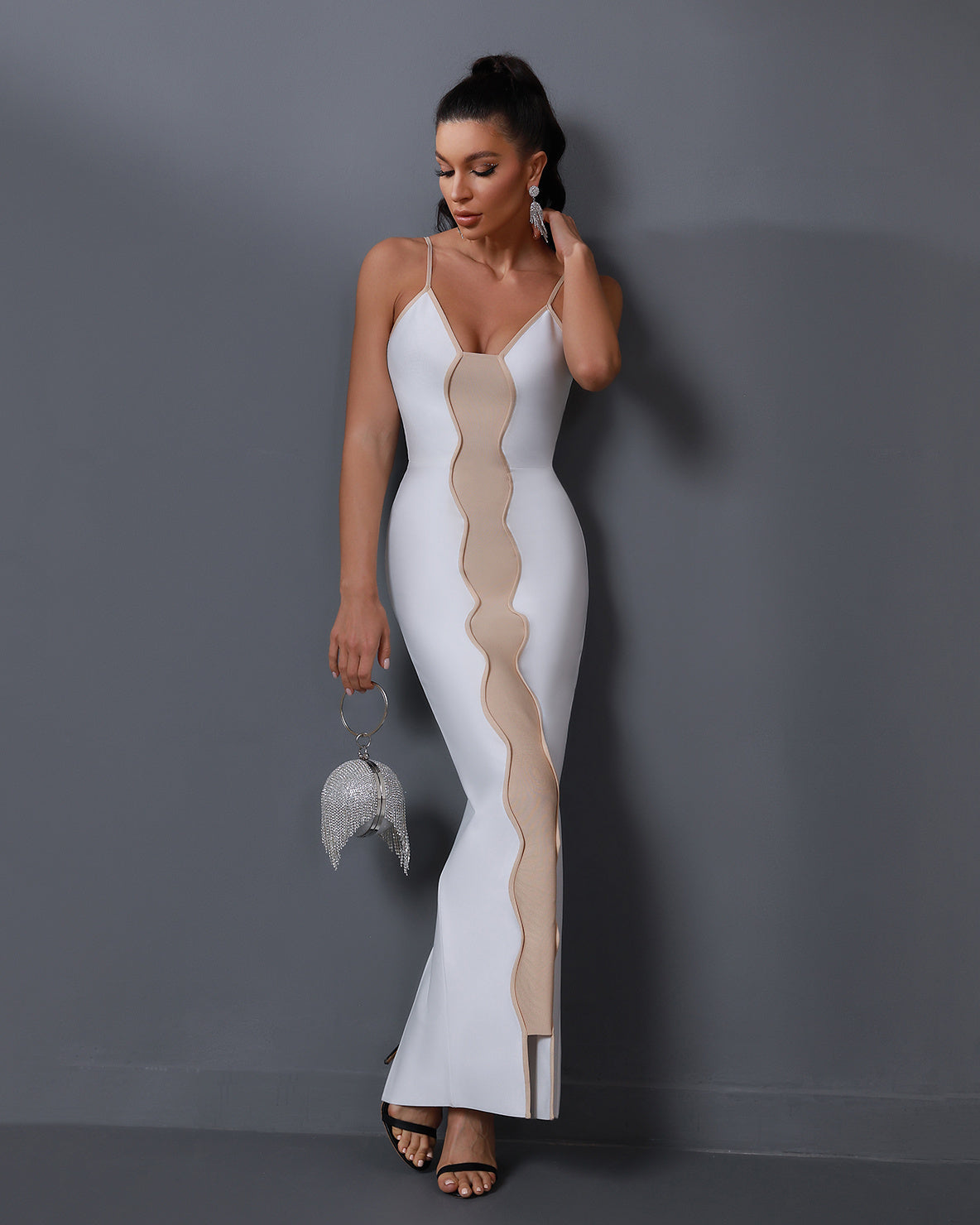 LLstyle White Contrast Mesh Panel Maxi Dress