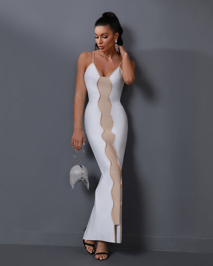 LLstyle White Contrast Mesh Panel Maxi Dress