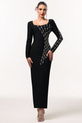 Viola Embellished Sculpted Long Black Gown