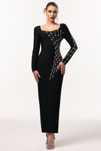 Viola Embellished Sculpted Long Black Gown